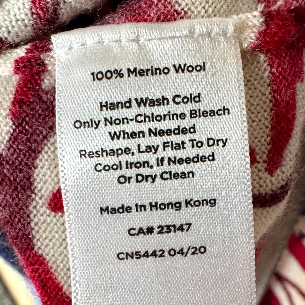 Talbots Soft Merino Wool V-Neck Sweater 1X Blue Red Preppy Old Money Fourth July - Picture 10 of 10
